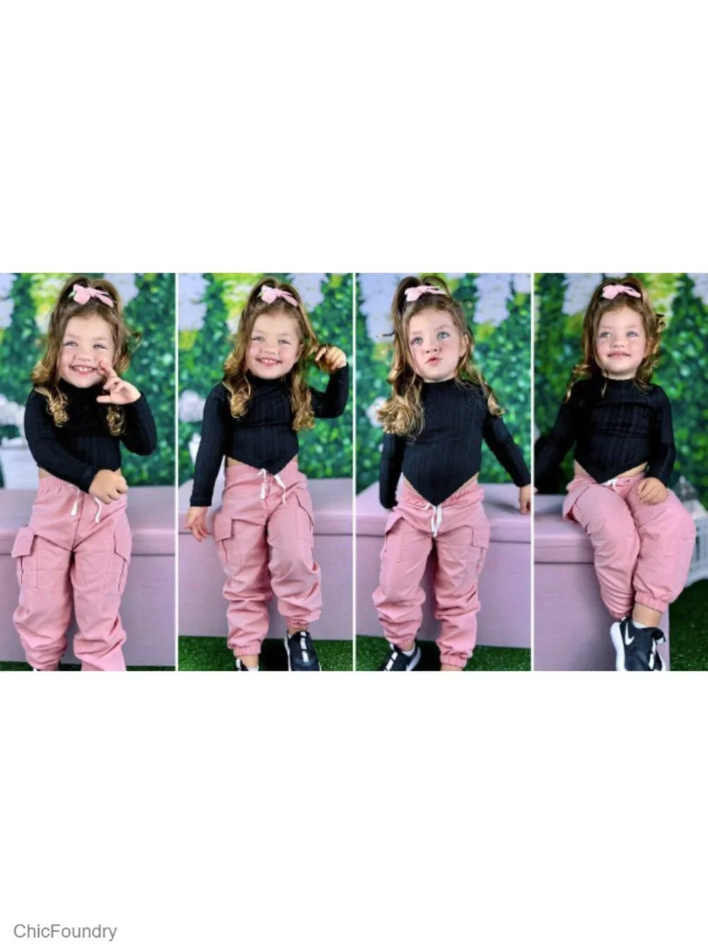 Toddler Girl 2 Piece Cargo Jogger Set Long Sleeve Pullover Turtleneck